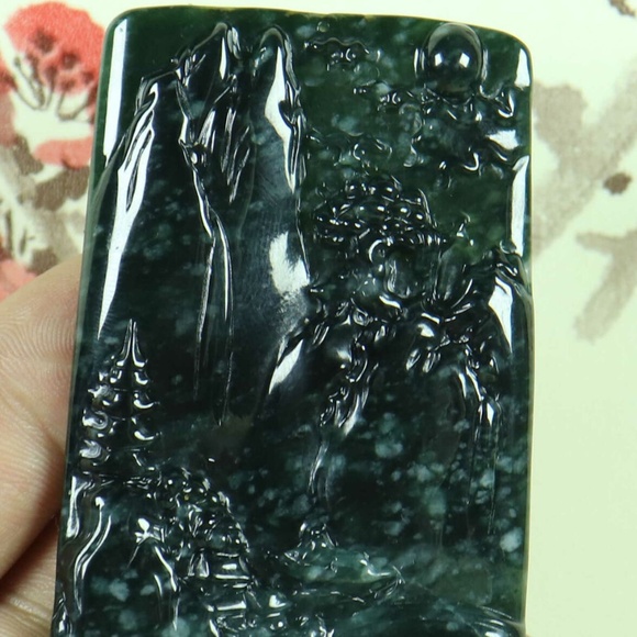 Cert'd Green Yellow 100% Natural A Jade jadeite Pendant Carved Landscape - Picture 2 of 8